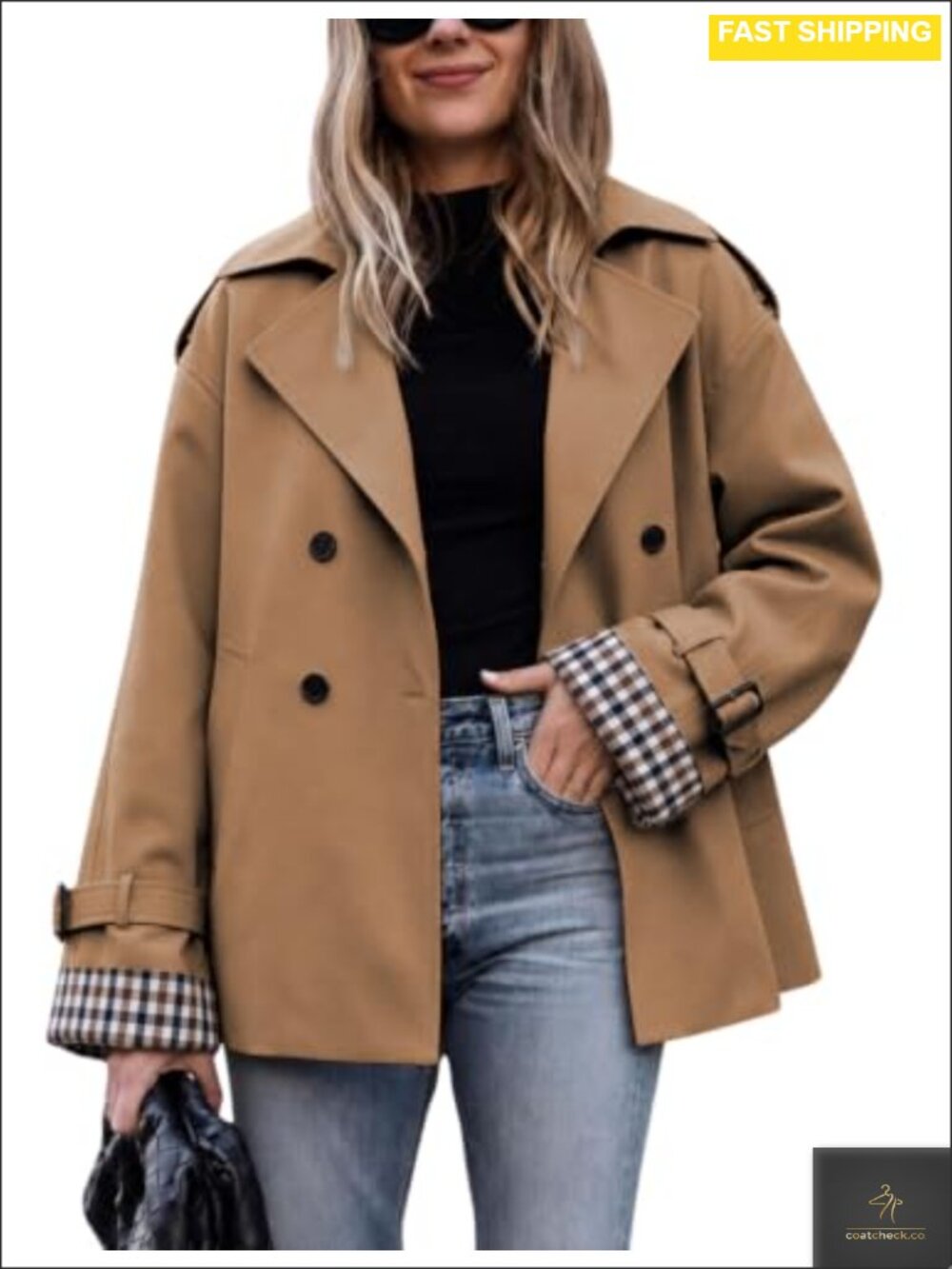 Women's Oversized Cropped Trench Coat Lapel Collar 100% Polyester